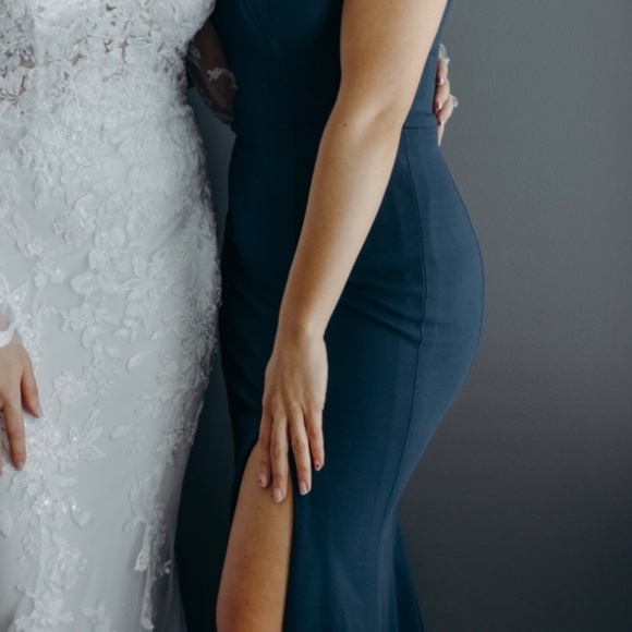 Azazie Navy Off the Shoulder Bridesmaid dress - Picture 2 of 7